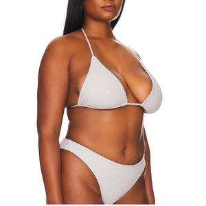 NWT Good American Sparkle Tiny Ties Silver Bikini